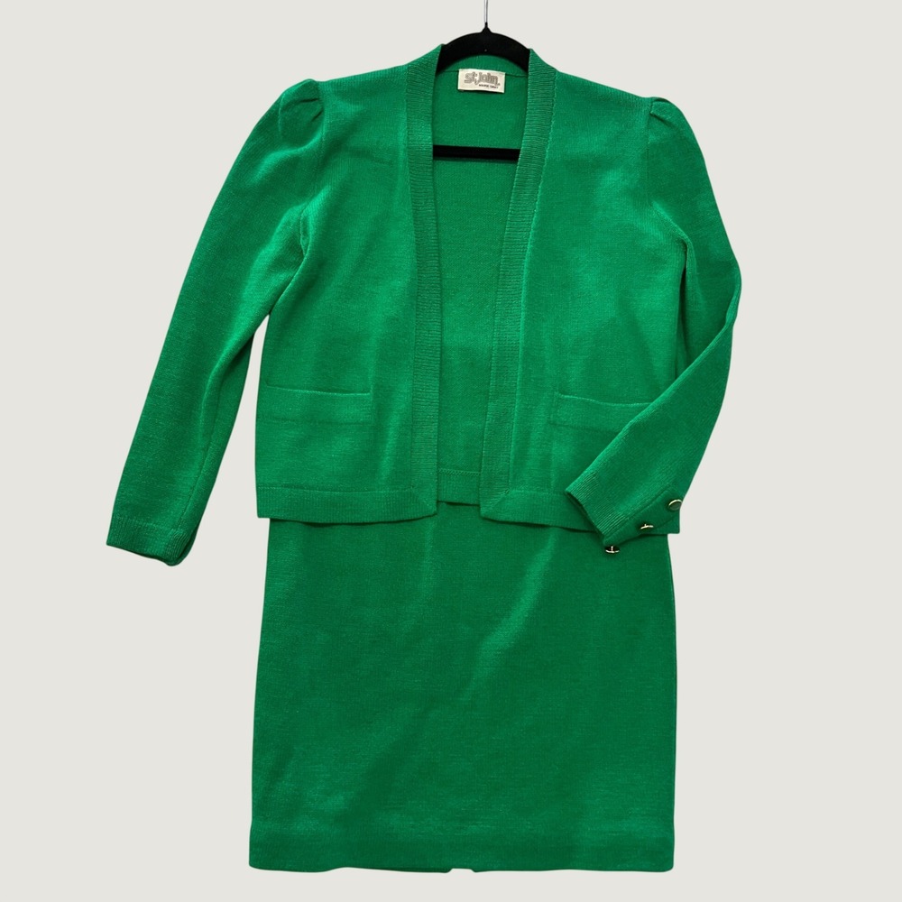 VTG St John Santana Pencil Skirt Suit in Green Size 4 (Skirt) Size 8 (Jacket)